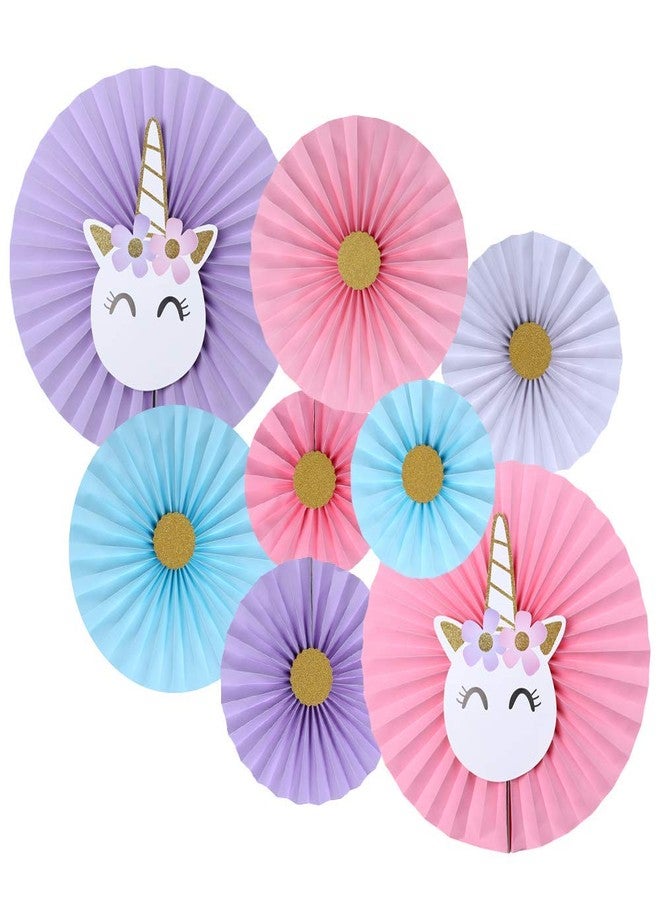 Balloonistics Unicorn Party Supplies with Paper Fan Decorations -Set of 8, Multicolour - Image 1